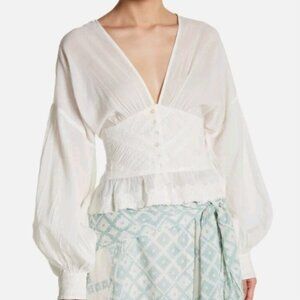 Free People True Color Top Small Ballon Sleeve Boho Festival Top‎ Cottagecore